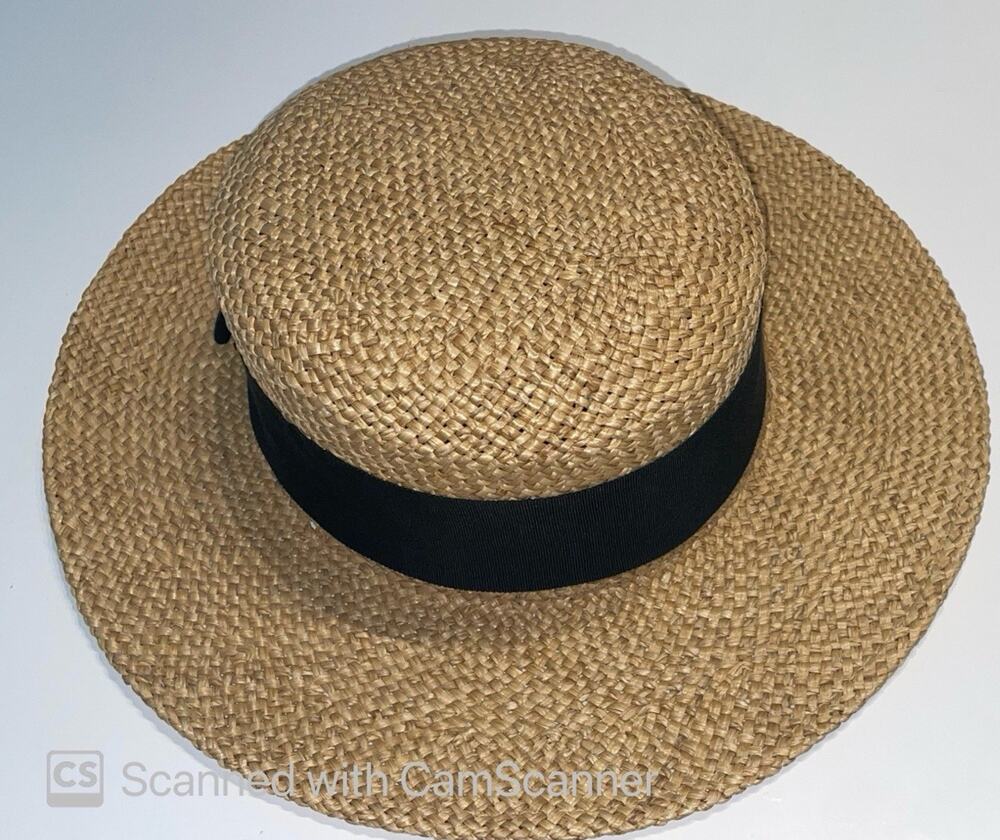 Vintage Importina Straw Sun Hat - Classic Round Crown Beach Hat with Black Ribbo